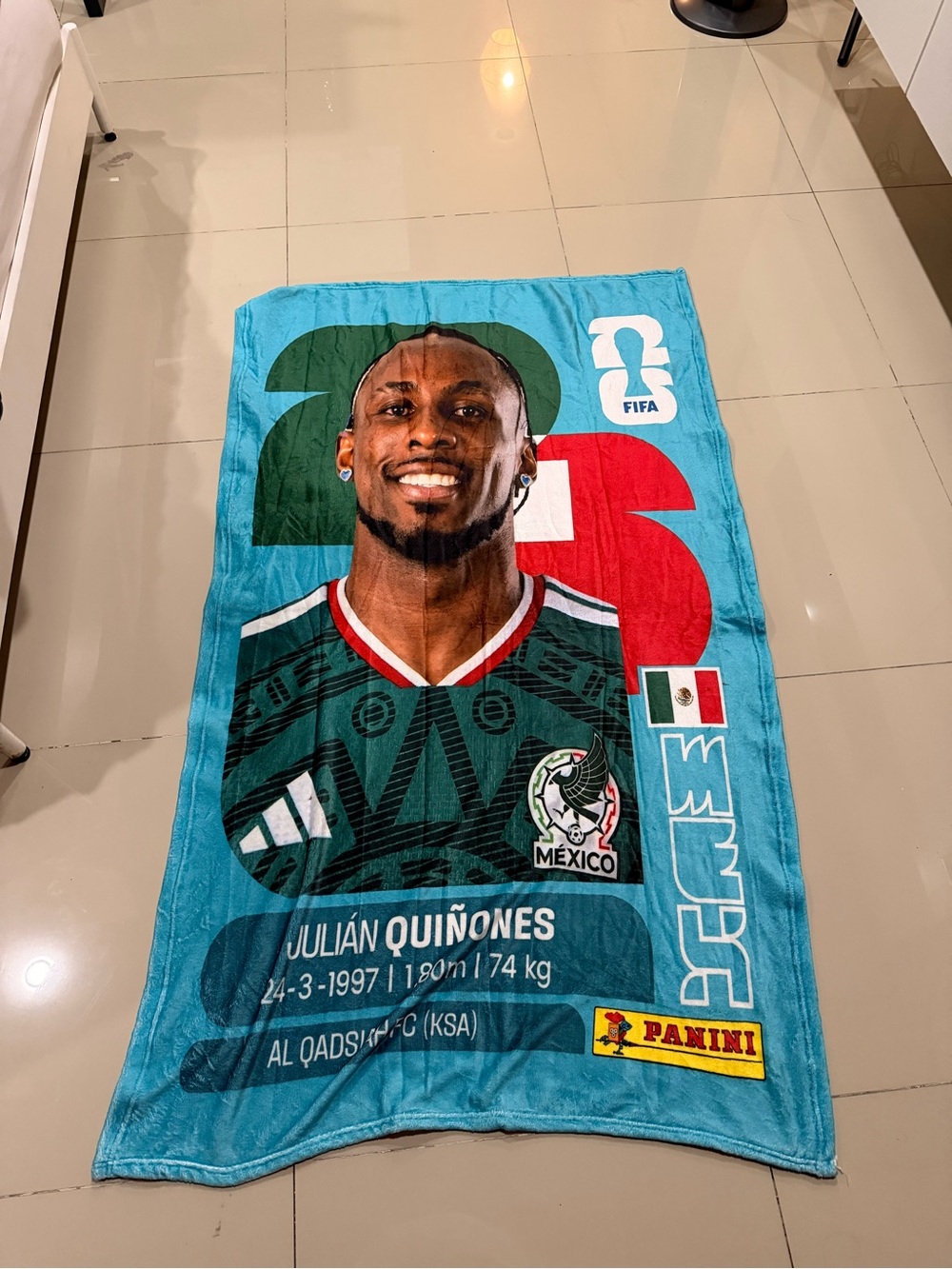 Panini Turquoise, Green & Red Mexico Soccer Player blanket